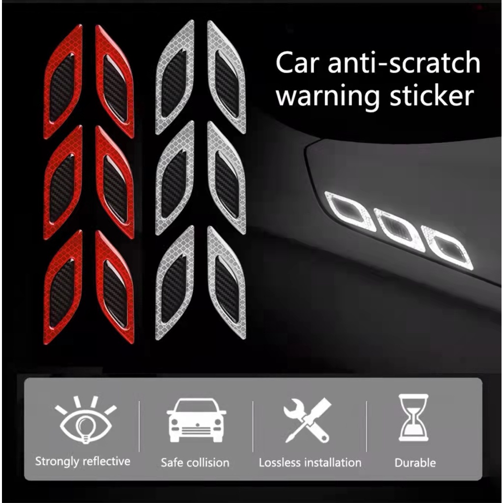 6 Pieces Stiker Carbon 3D Mobil Sticker Reflektor Mask Reflective Scoop Decal Safety Warning Reflective Sticke Untuk Mobil / Truk