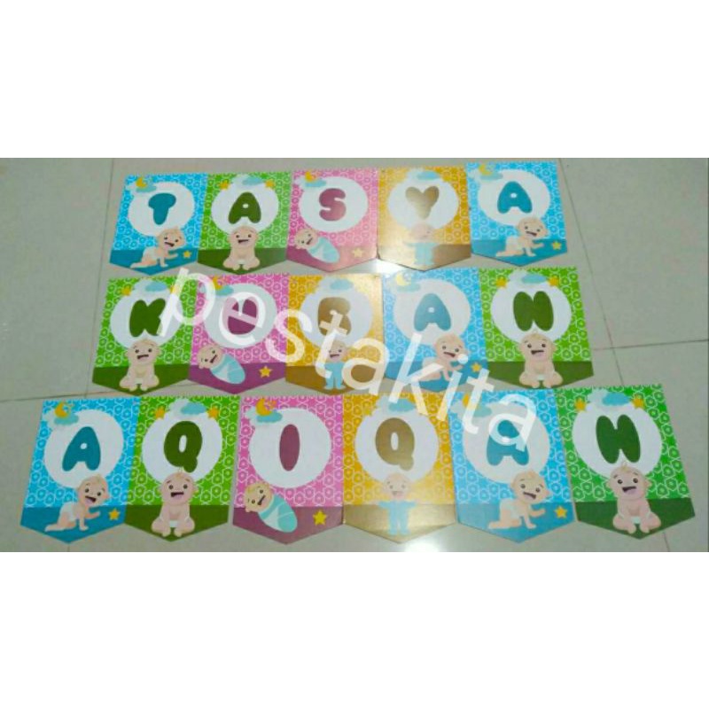 TASYAKURAN AQIQAH BANNER WARNA WARNI CANTIK 1 SET + TALI