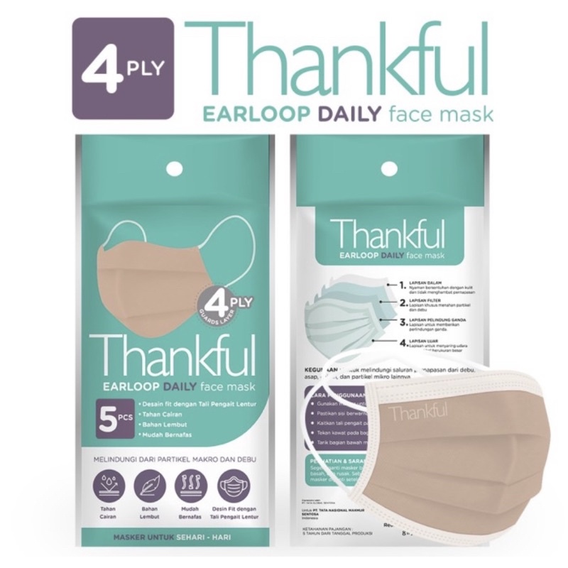 Masker Thankful Earloop 4ply daily mask isi 30 pcs