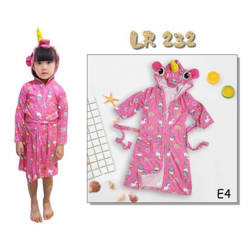 Handuk hoodie lil rose - jubah mandi anak