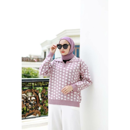 GEMHI KNIT (LD 110) - Sweater Houndstooth Rajut Impor