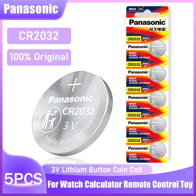 5 Pcs Panasonic CR2032 CR 2032 DL2032 ECR2032 BR2032 3V Lithium Watch Kalkulator Jam Remote Control Mainan Tombol Sel