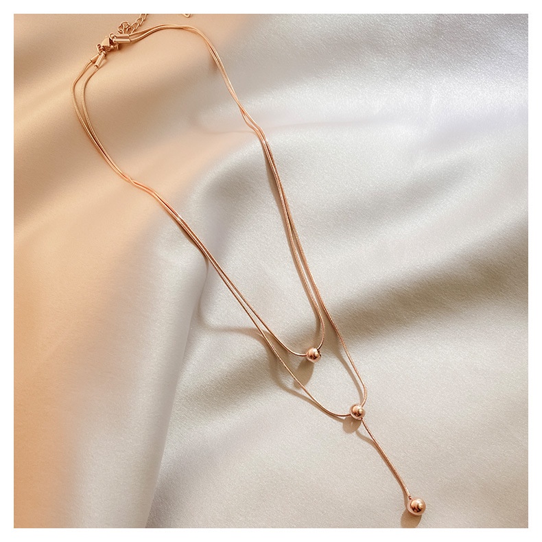 Kalung Korea retro double layer titanium steel rose gold