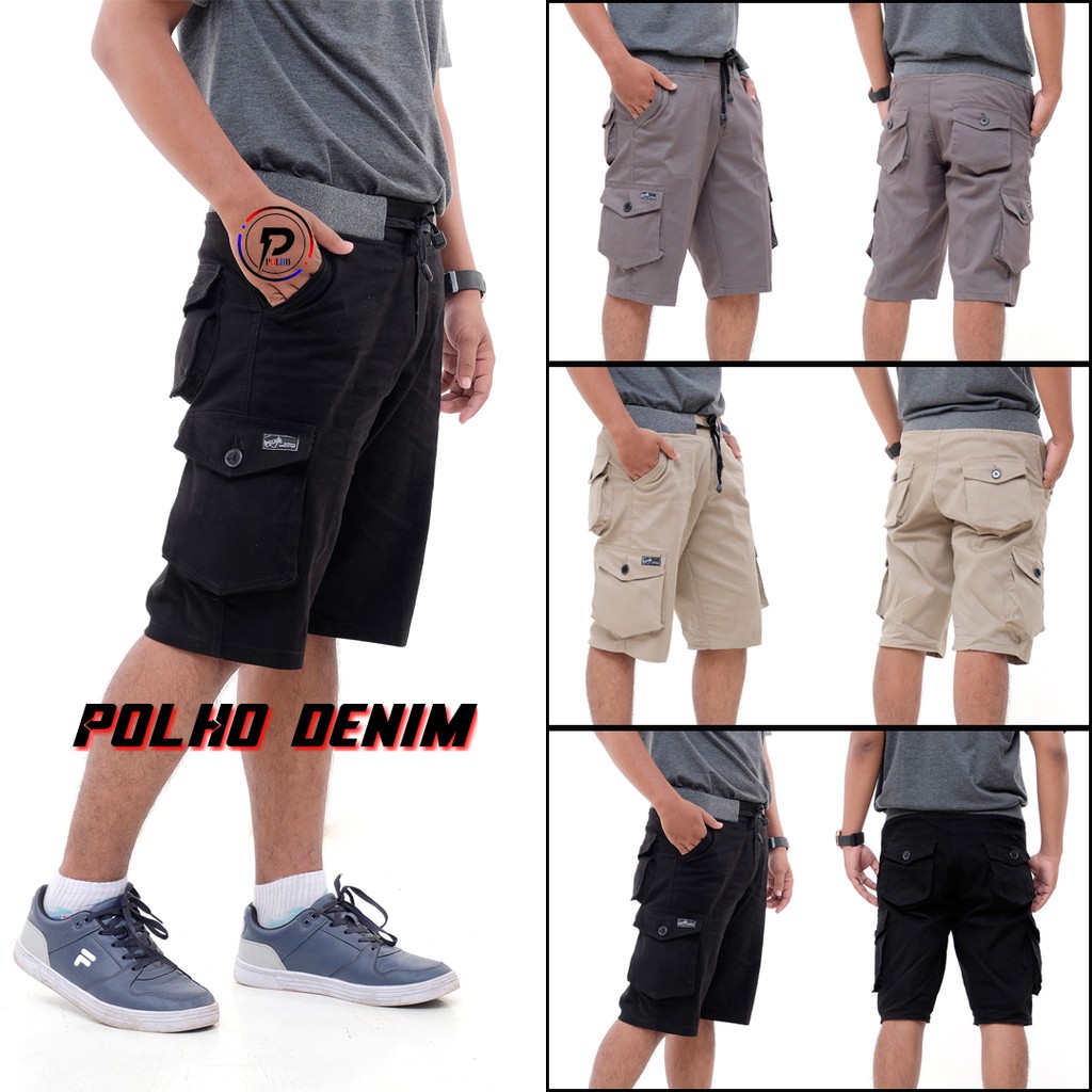 Celana Cargo Pendek POLHO Premium Bahan Twill Swidding Tebal Halus Distro Quality