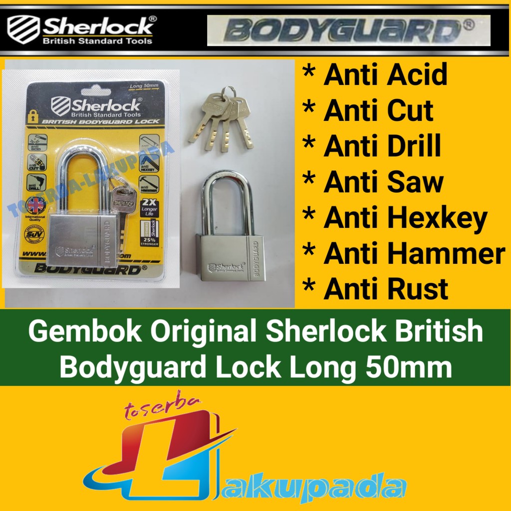 Gembok Original Sherlock British Bodyguard Lock Long 50mm