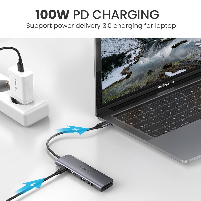 【Stok Produk di Indonesia】Ugreen Hub USB Tipe-C 6 in 1 Dongle Ke HDMI 4K 2 Port 3.0 SD TF Card Reader 100W Untuk MacBook Pro Air 2020 2019 2018 Galaxy Note 10 S10 S9 S8