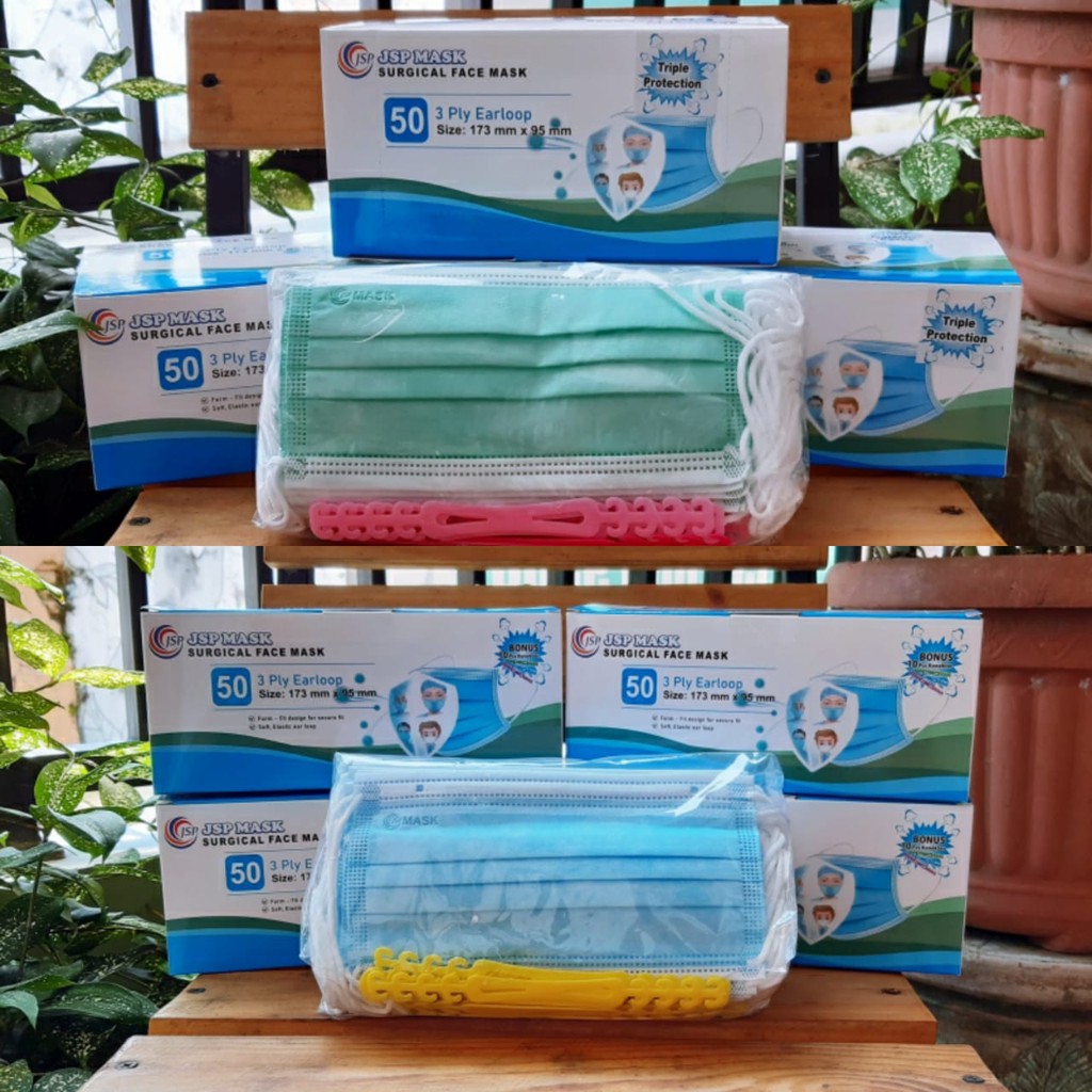 [FREE 10 KONEKTOR] JSP Masker Medis / Surgical Mask 3 Ply Earloop / Cantol Telinga Mirip Orlee