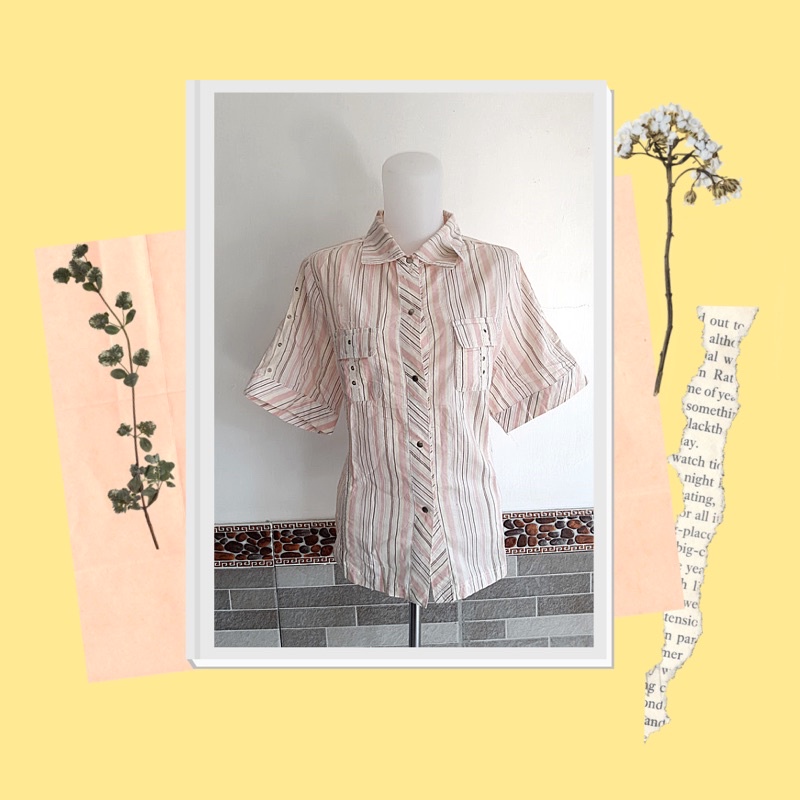Kode: AP 02/ Baju kemeja wanita garis/ baju garis wanita/ baju pendek wanita/ baju motif/ Ex butik