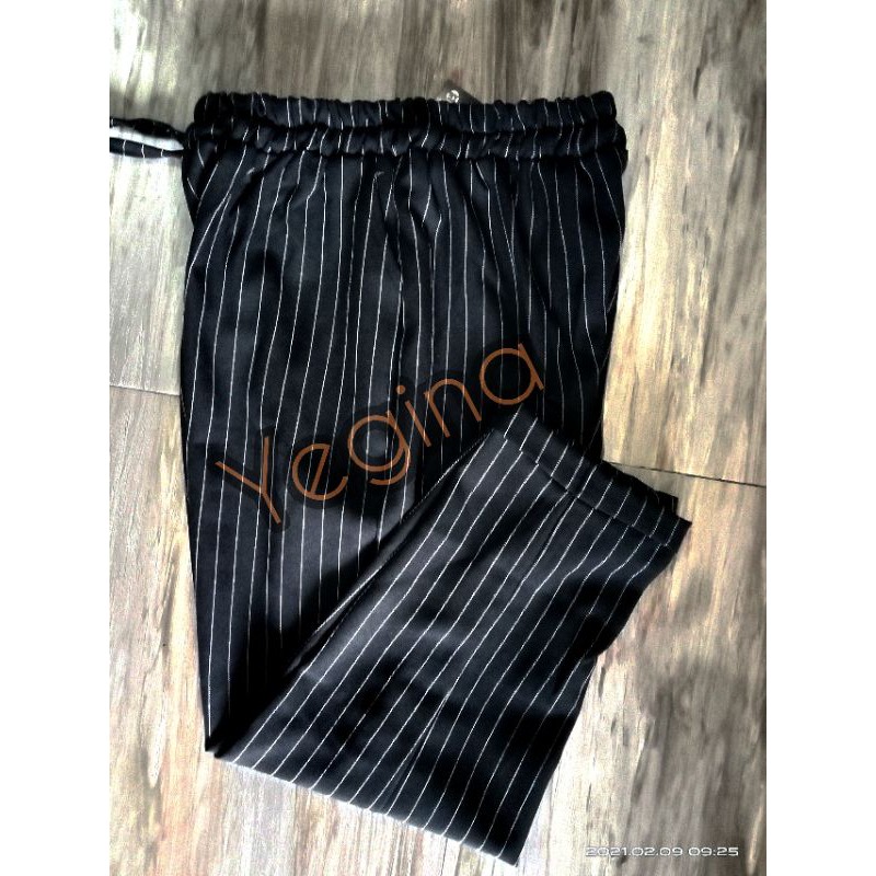 CELANA BAHAN JUMBO &amp; EXTRA JUMBO motif salur garis celana baggy wanita jumbo celana kerja impor