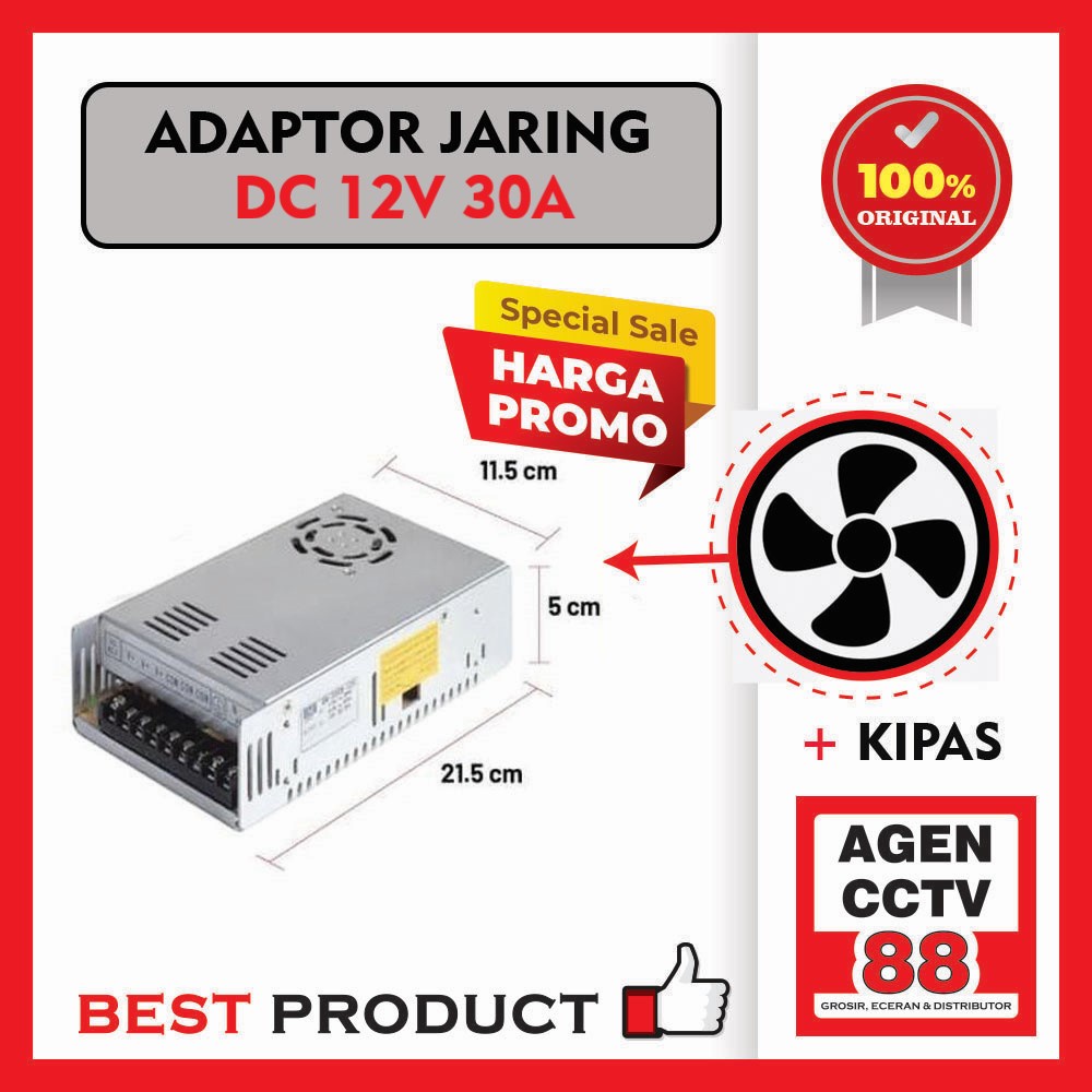 Adaptor Jaring Power Supply DC 12V 30A Murni Untuk CCTV - LED - DLL