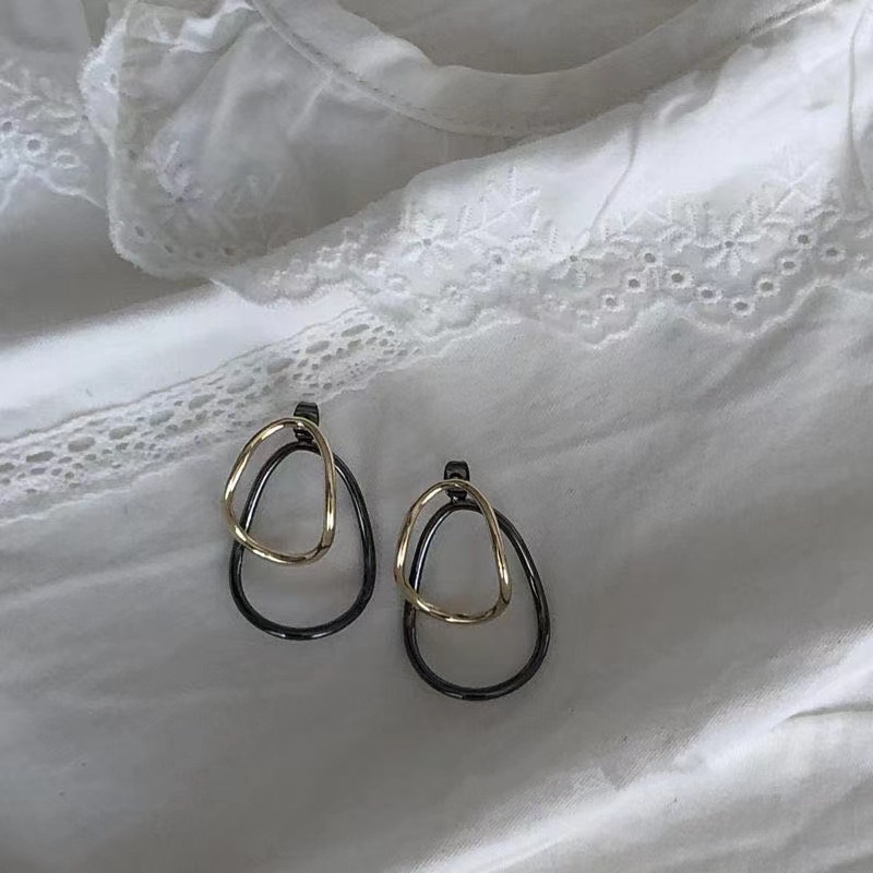 Anting Gantung Model Tetesan Air Oval Dua Lapis Untuk Wanita