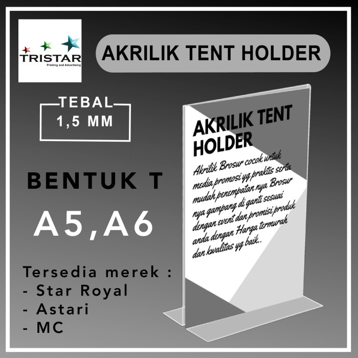 

Grosir TENT HOLDER / selipan brosur akrilik 15mm - A6