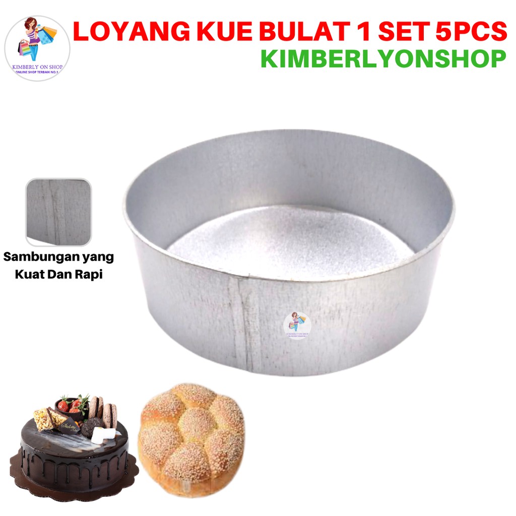 Kimberlyonshop Loyang Cetakan Kue Bolu Bulat 1Set 5pcs Bahan Alumunium