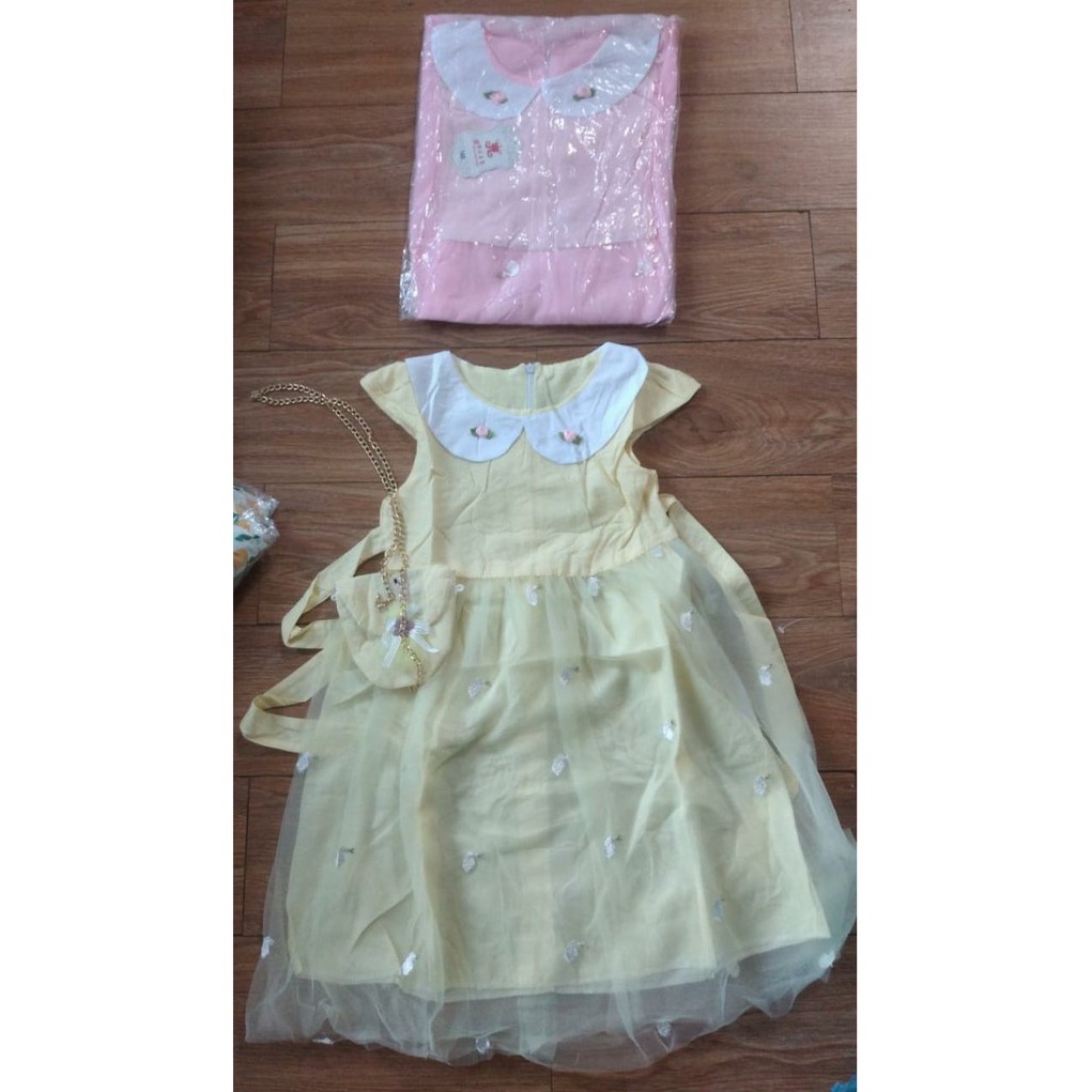 Promo !! Dress anak cewek dress two pompom many swan tutu import uk 3-5thn uk 120,130,140 (kuning,pink)
