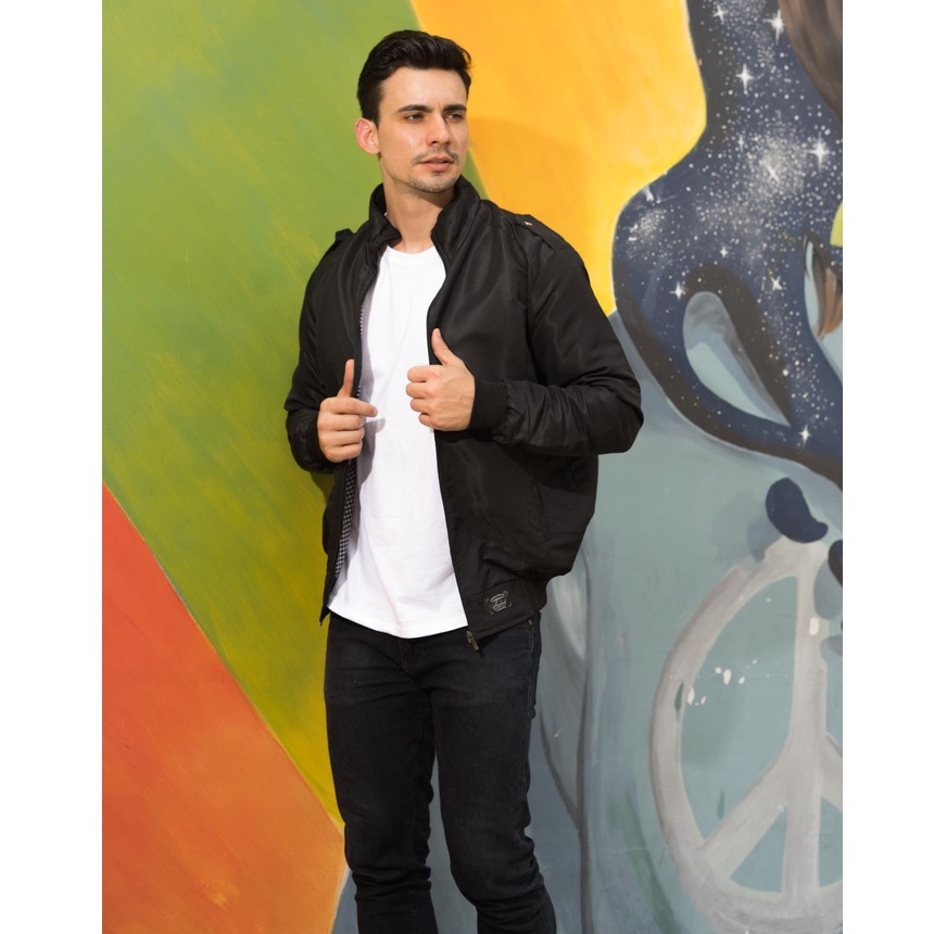 HEYLOOK Official - Jaket Pria Harrington Jaket Semi-Waterproof Smith Pria Jaket Motor Taslan-*SMITH BLACK L