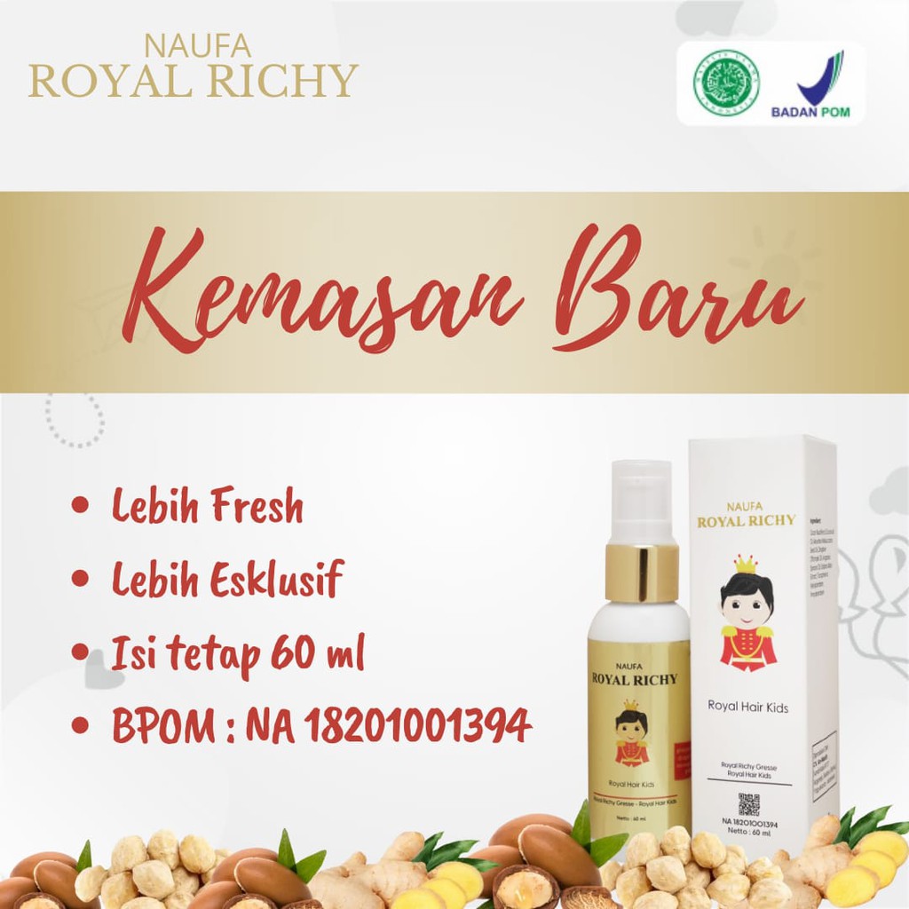 Naufa Royal Richy Paket Hemat 10 Botol - Serum Minyak Kemiri Rambut Bayi Lebat &amp; Sehat 100% Original Pelembab &amp; Percepat Penumbuhan Rambut Isi 60ml