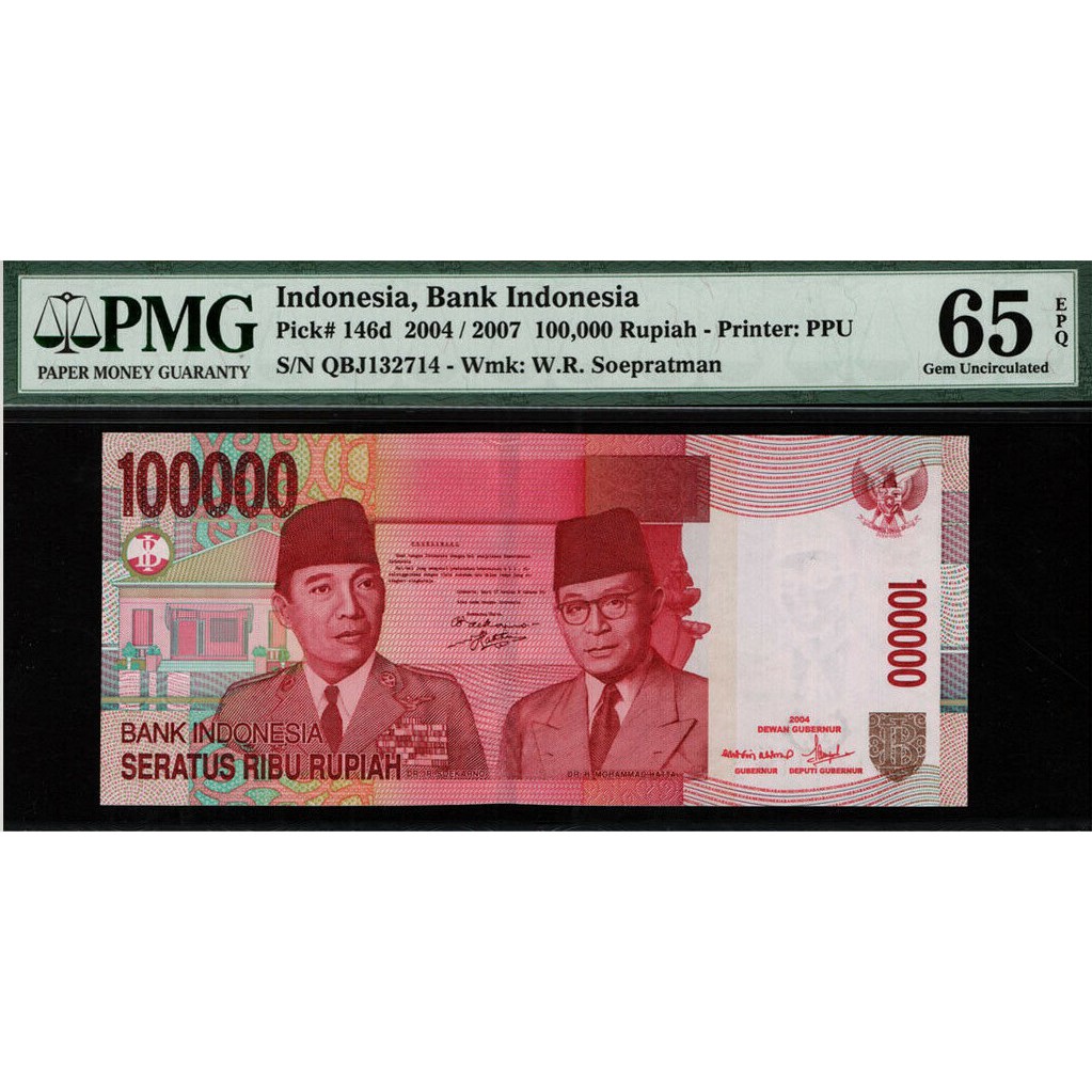 QBJ132714 100000 P146d PMG 65  GEM UNC  KOLEKSI UANG KUNO MAHAR