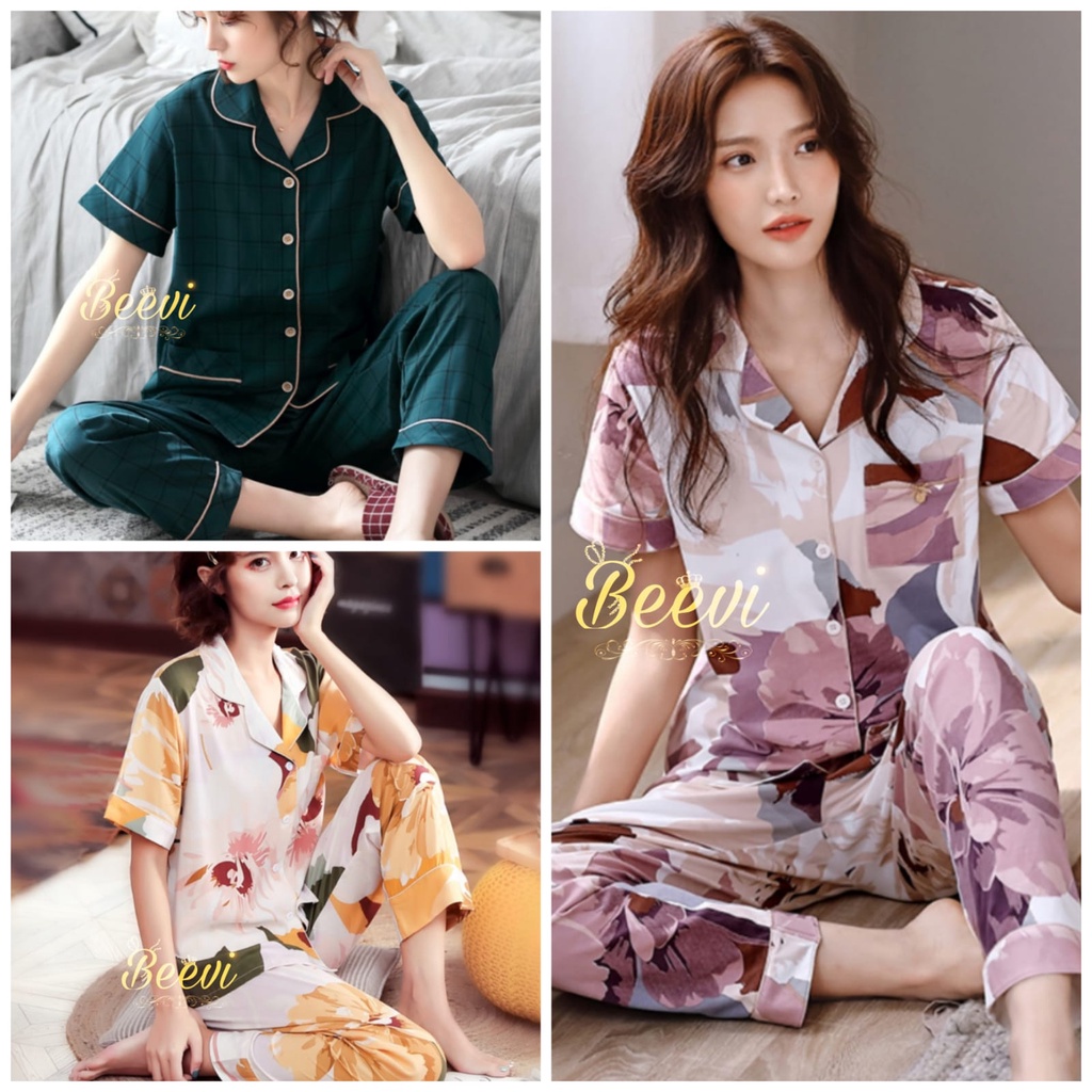 Beevi  B501 BAJU TIDUR PIYAMA SET KEMEJA CP LENGAN PENDEK CELANA PANJANG IMPORT PREMIUM BANYAK MOTIF