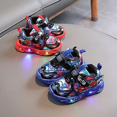 READY STOK!!! sepatu LED anak laki laki keren motif SPIDERMAN usia 0-6 tahun import sneakers premium empuk korea / babylovanta