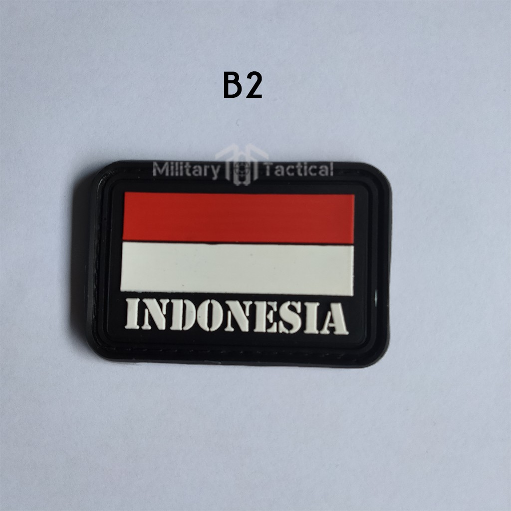 PATCH RUBBER BENDERA INDONESIA KOTAK DASAR HITAM/TEMPELAN EMBLEM KARET VELCRO