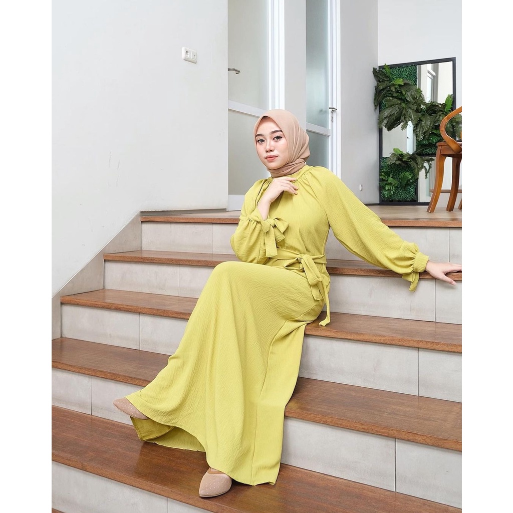 DRESS WANITA FAHIRA DRESS OVERSIZE POLOS CASUAL DENGAN TALI PINGGANG