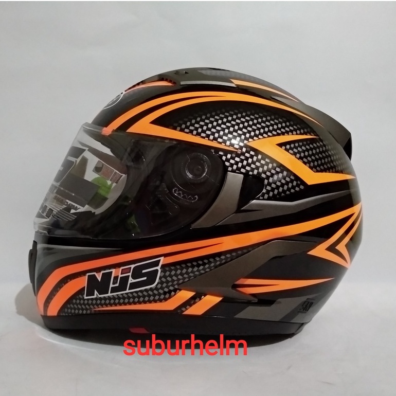 HELM  NJS  SHADOW    N - 810   BLACK ORANGE   FREE FLAT VISOR + TEAR OFF  CLEAR    PAKET GANTENG