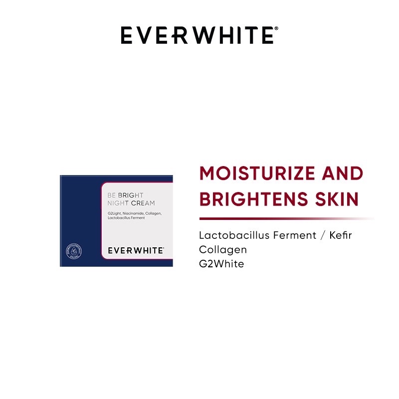 [ORI] Everwhite Be Bright Night Cream 15ml dengan Kefir &amp; Collagen Melindungi Wajah dari UV A &amp; UV B Serta Menghaluskan Mulit Wajah BPOM