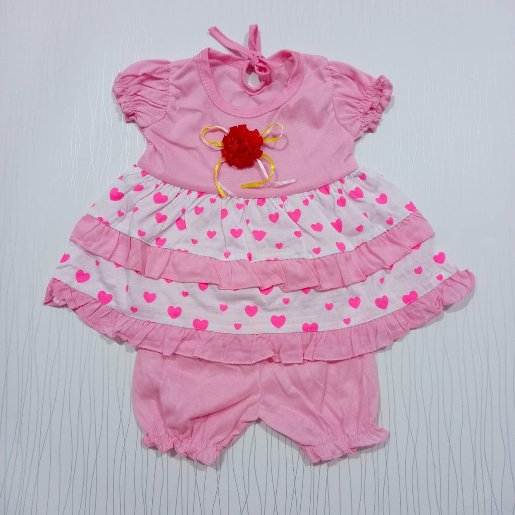 setelan pakaian dress anak perempuan usia 0-12 bulan motif bunga