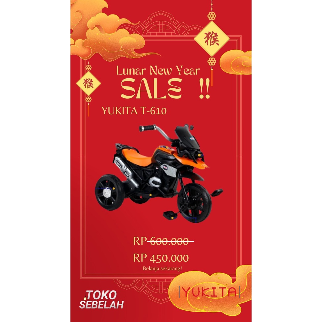 SEPEDA RODA TIGA ELECTRIC ANAK 2 FUNGSI YUKITA T-610 - Orange