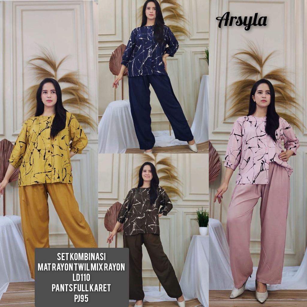 SETELAN ARSYLA ABSTRAK//SETELAN MAMA ROSSA//ONESET TERBARU//SET WANITA//SETELAN RAYON TWILL