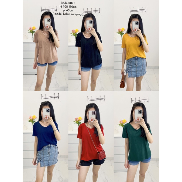 kaos wanita vneck polos murah .kaos belah samping spandek rayon halus import murah.kaos murah adem 1392