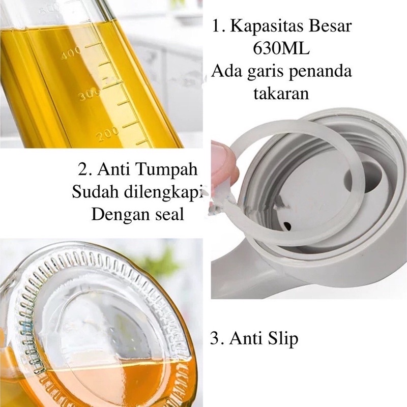 Oil Pot Minyak Botol Kaca 630 ML Tebal / Tempat Minyak Botol  Transparant Murah