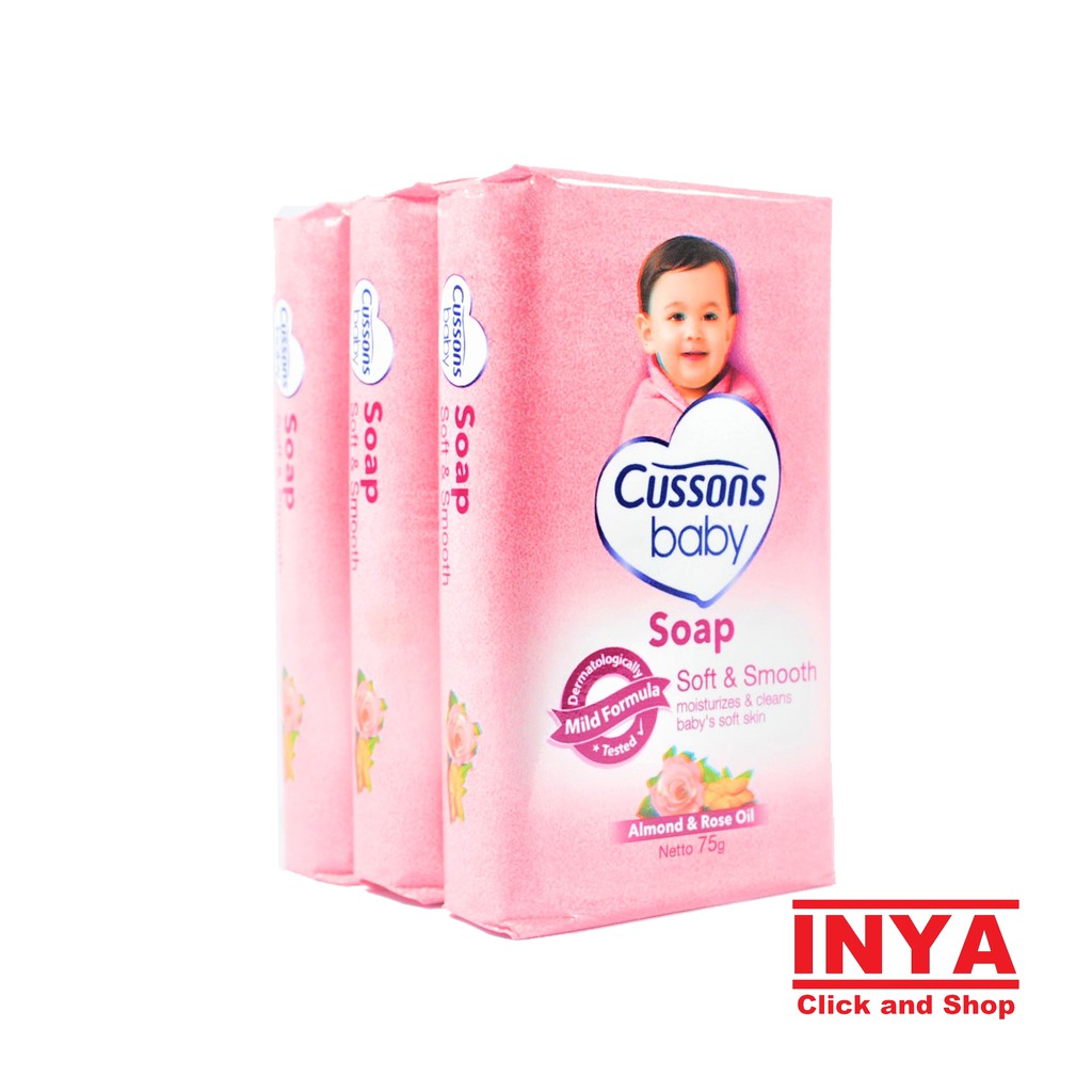 CUSSONS BABY SOAP SOFT AND SMOOTH, ALMOND AND ROSE OIL 75gr - Sabun Bayi