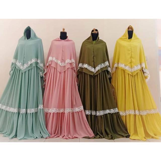 Gamis set syar'i  polos  bahan ceruty premium