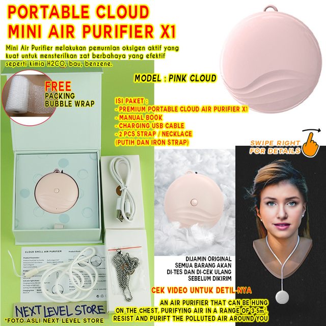 Air Purifier Portable Kalung Mini Necklace Cloud Ionized - PINK