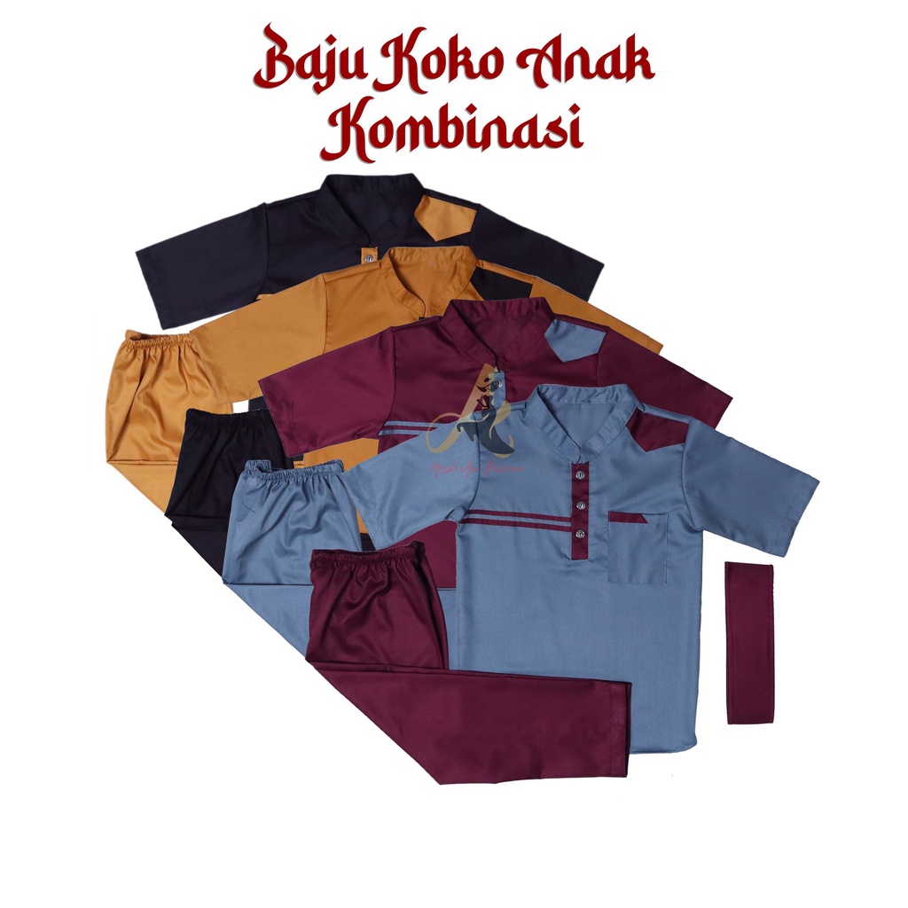 Baju Koko Anak Kombinasi Ada PECI dan Celana Usia 1 - 10 Tahun KKO002 Arshila_fashion