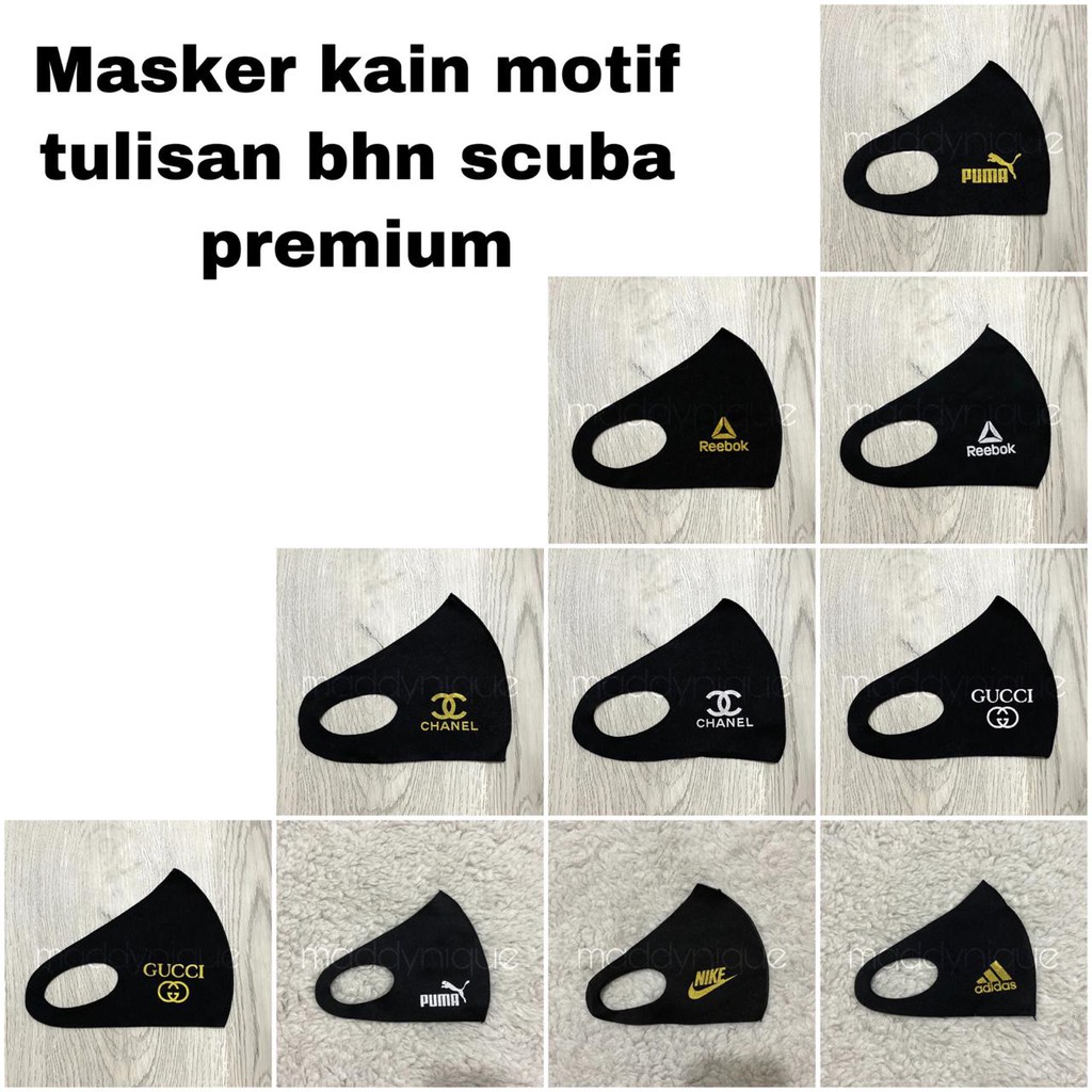 1 BUAH MASKER KAIN MOTIF TULISAN BAHAN SCUBA PREMIUM (DEWASA)