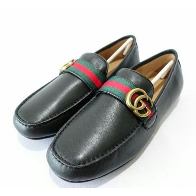 Barang Unggulan ORI LEATHER SEPATU GUCCI LOAFER Black GC Gold MIRROR QUALITY HARGA RAMAH