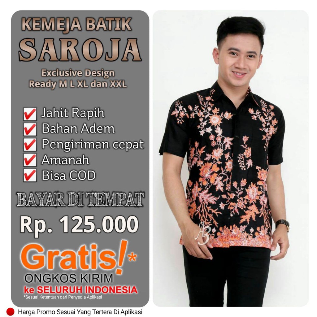SAROJA BATIK Kemeja Lengan Pendek Kemeja Batik Seragam Kantor  Motif Cibulan Orange