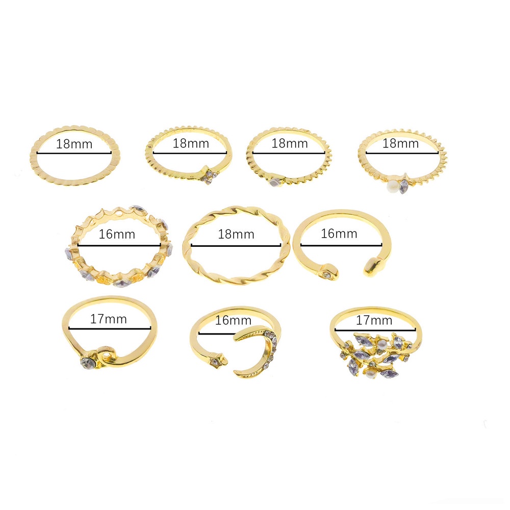 10 Buah/Set Cincin Pembuka Kristal Bohemia | Hadiah Pasangan Perhiasan Emas Berlian Wanita