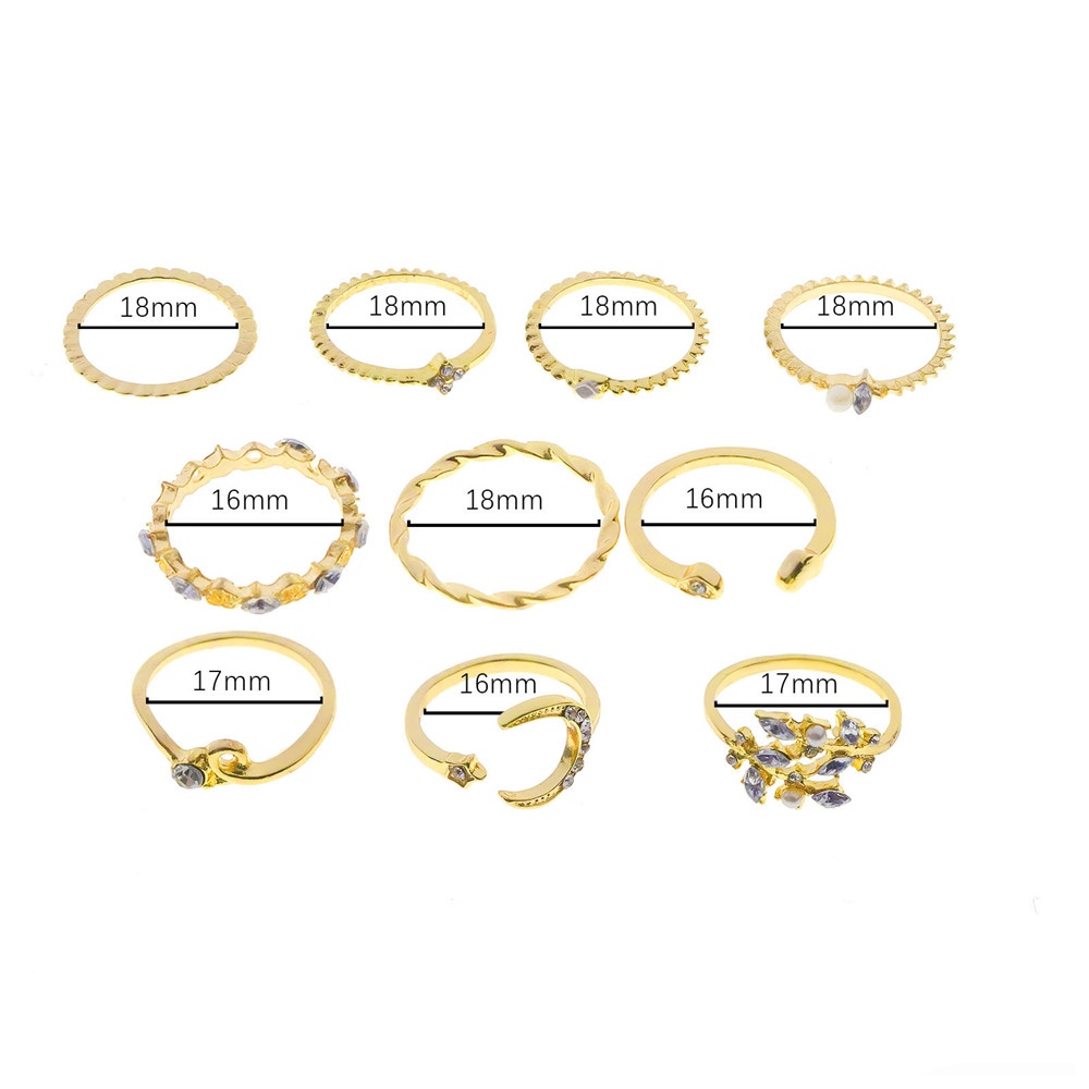 10 Buah/Set Cincin Pembuka Kristal Bohemia | Hadiah Pasangan Perhiasan Emas Berlian Wanita