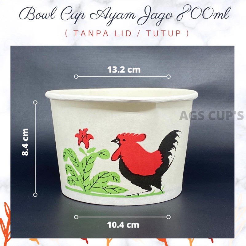 BOWL CUP AYAM JAGO 800ML ( tanpa Lid/tutup )/ mangkok/ mangkuk kertas/ ricebowl/ paperbowl