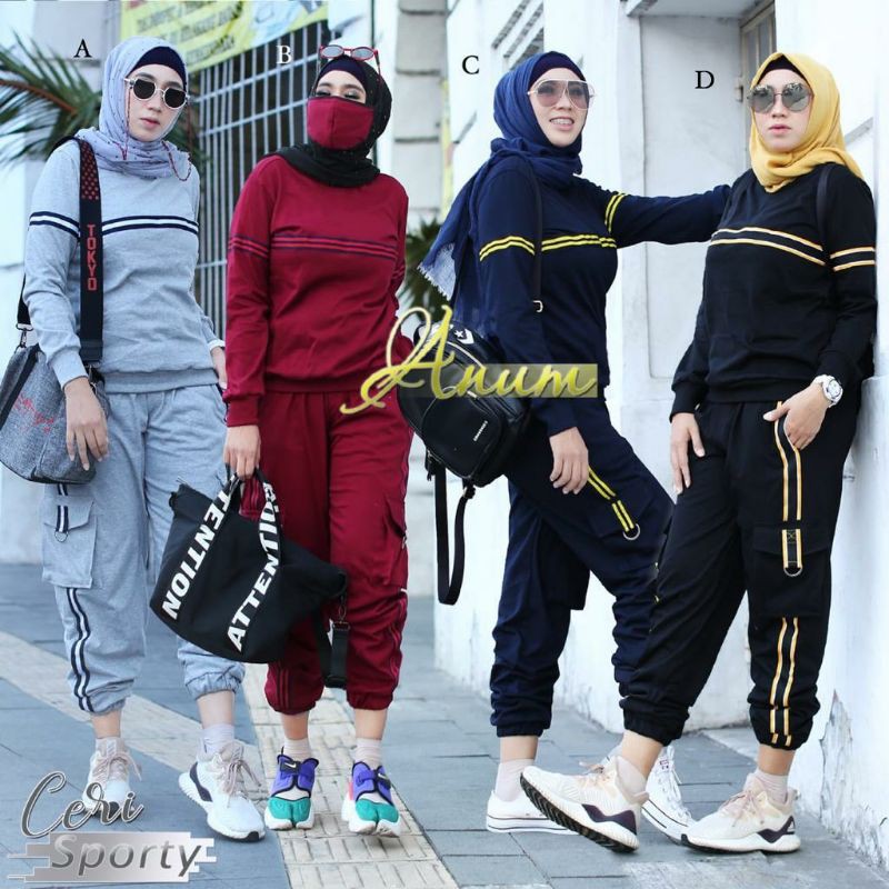 READY ORI CERI JOGER CARGO BY ANUM SETELAN KULOT MUSLIM ORIGINAL TERBARU SETELAN SPORTY SET KAOS