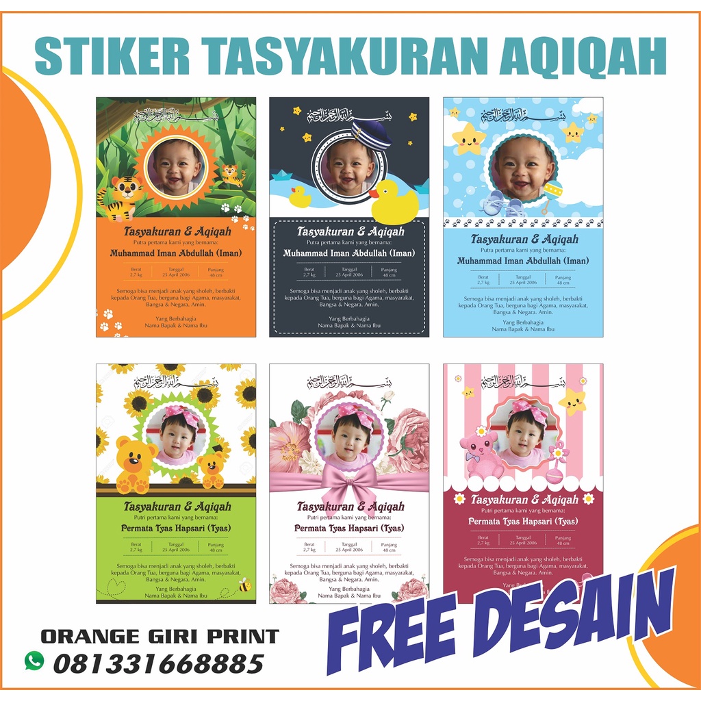 

STIKER LABEL AQIQAH SYUKURAN KELAHIRAN ANAK CUSTOM FREE DESIGN