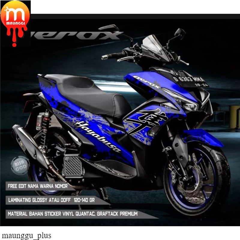 Decal sticker aerox 155 full body Striping aerox 155 full motif hayabusa Stiker aerox 155 biru