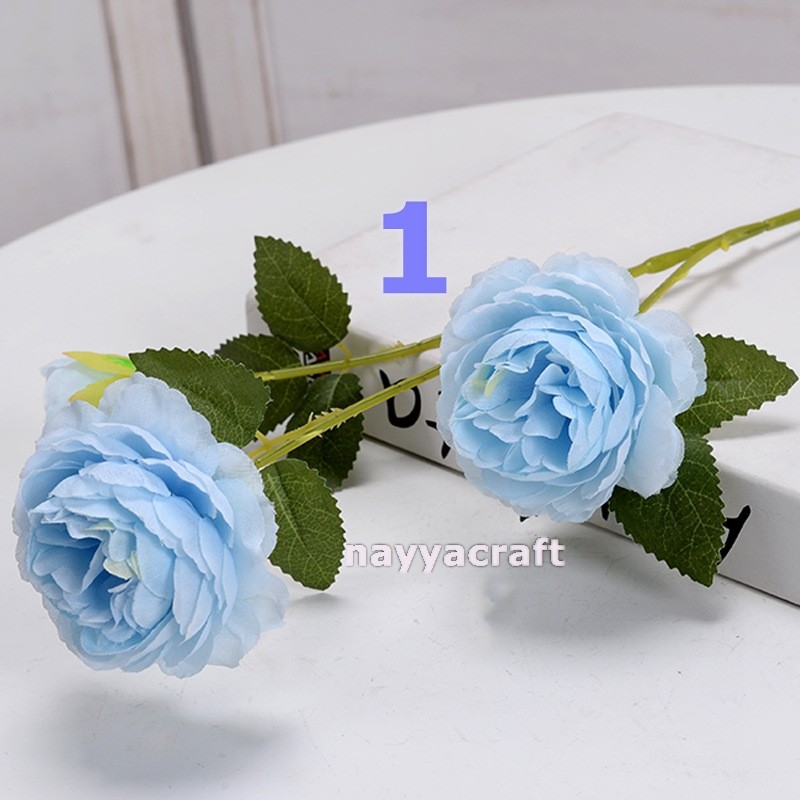bunga peony artificial tangkai 3 cabang flower bunga artifisial Kepala bunga peony artifisial besar-1