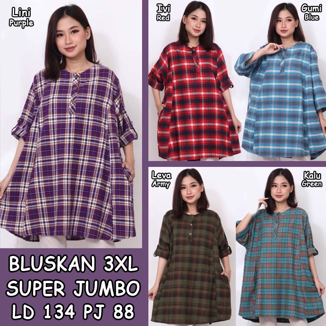 BIGCLO - (COD) LD 130cm Blouse Jumbo BLUSKAN 3XL Baju Atasan Wanita Jumbo Lengan Panjang