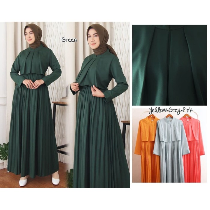 Gamis wanita Gamis Hana | Gamis Wanita Terbaru | Gamis Muslimah |Gamis Rok Plisket - Mustard Gamis w