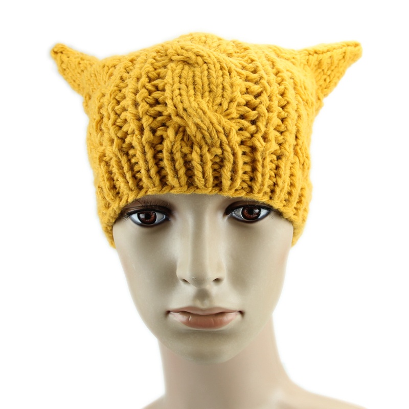 Zzz Women Devil Tanduk Untuk Telinga Winter Beanie Crochet Braided Rajut Ski Wool Ha