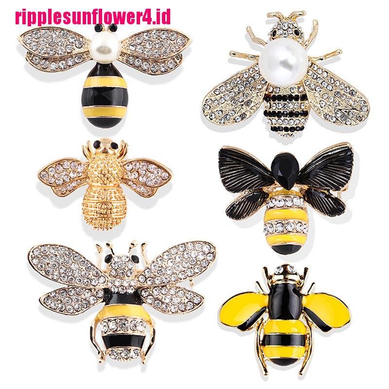 Bros Pin Enamel Desain Serangga Lebah Bumblebee Hias Kristal Untuk Wanita